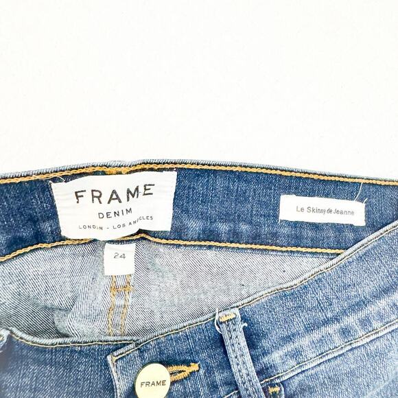 Frame Le Skinny de Jeanne Raw Distressed Hem Denim Jeans Woodbine Size 24 - Picture 6 of 8